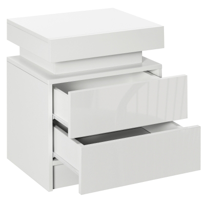 HOMCOM Nightstand, Bedside Table with LED Lights and 2 Drawers for Bedroom, Living Room, White