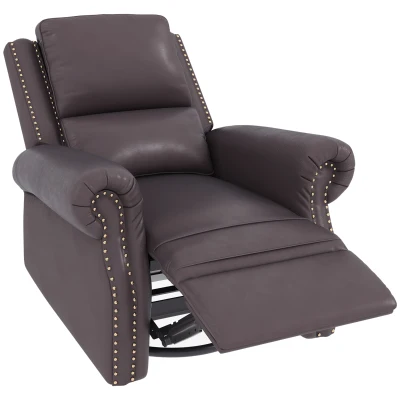 HOMCOM Swivel Recliner Chair, Reclining Sofa, PU Leather Rocker with Thick Padded Back and Seat for Living Room, Brown