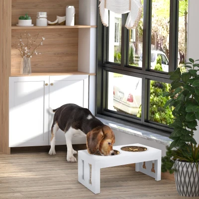 PawHut 23" Elevated Dog Bone Pet Food Bowl, Heavy Duty White