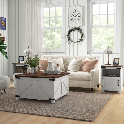 HOMCOM Coffee Table with Lift Top, 32" Farmhouse Center Table with Hidden Compartment for Living Room, Antique White