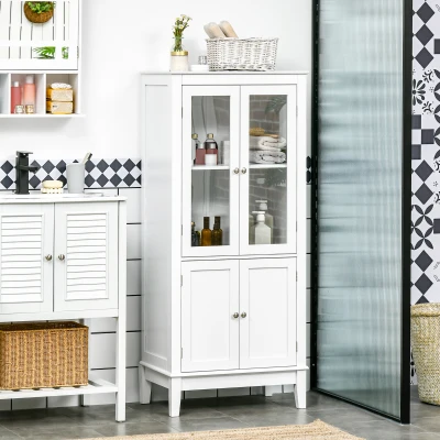 Kleankin Bathroom Floor Cabinet, White, 2 Storage Cabinets