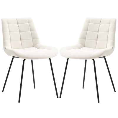HOMCOM 2 Pieces Dining Chairs, Set of 2 Upholstered Kitchen Chairs with Padded Seat and Steel Legs for Living Room Cream White