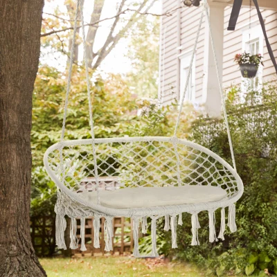 Outsunny Macrame Hammock Chair, 2-Person Swing, White
