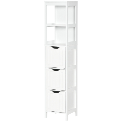 kleankin Narrow Bathroom Cabinet with 3 Drawers and 2 Tier Shelf, Tall Cupboard Freestanding Linen Tower, White