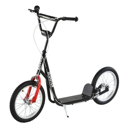 Aosom Kids Kick Scooter for 5+ Year Old, Kids Ride on Toy w/ 16'' Inflatable Wheel Dual Brakes, Black