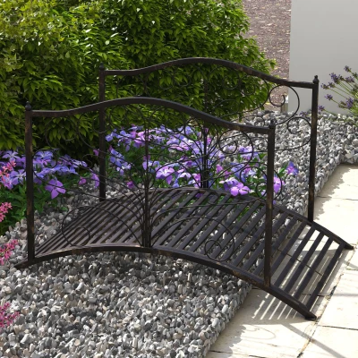Outsunny 4' Metal Garden Bridge, Black Bronze with Siderails