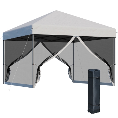 Outsunny 10' x 10' Pop-Up Canopy Tent Outdoor Party Tent, 3-Level Adjustable Height, Silver