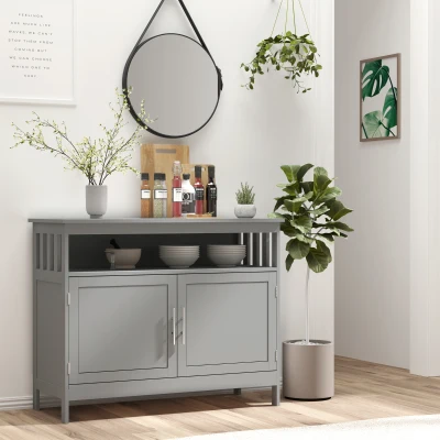 HOMCOM Modern Sideboard Buffet Cabinet, Gray with 2-Level Shelf