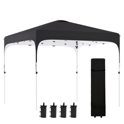 Outsunny 10' x 10' Pop Up Canopy Tent with Sand Bags, UPF 50+ Instant Sun Shelter, Tents for Parties, Height Adjustable, with Wheeled Carry Bag, for Outdoor, Garden, Patio, Black