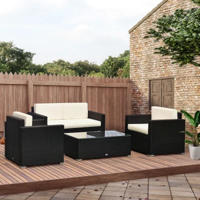 Outsunny 4-Piece Wicker Patio Furniture Set, White