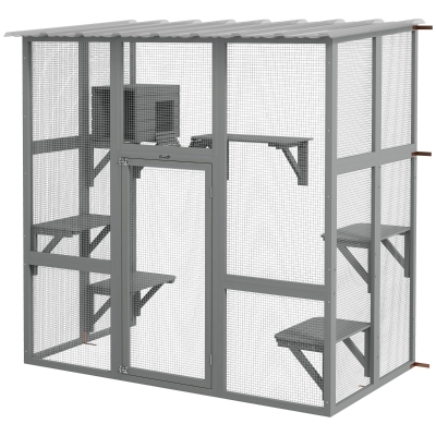 Cat Cage 67.7" W x 35.5" D x 70.5" H Gray