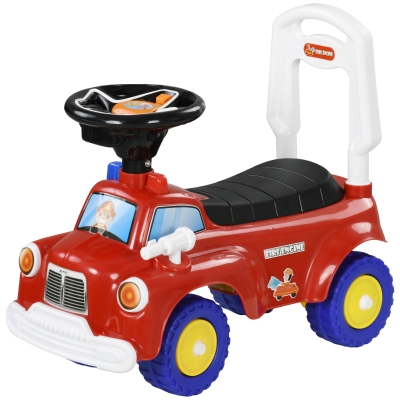 Qaba Toddler Fire Truck Ride-On with Music & Storage, Red