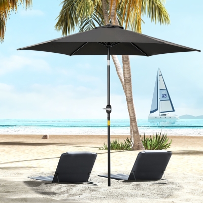 Outsunny 8.5' Round Aluminum Patio Umbrella Garden Parasol Market Sunshade Tilt Canopy w/ 6 Ribs, Crank Handle, Black