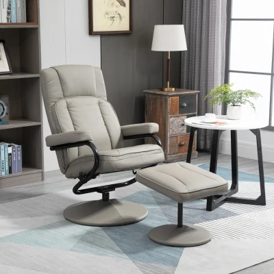 HOMCOM Swivel PU Leather Recliner Chair with Ottoman, Grey