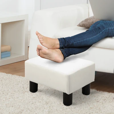 HOMCOM Ottoman Foot Rest, Small Rectangular Faux Leather, White