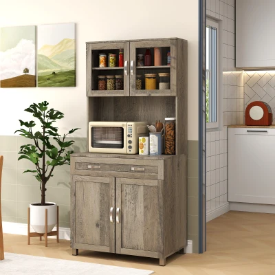 Kitchen Buffet With Hutch 31.5"x19"x67" Gray