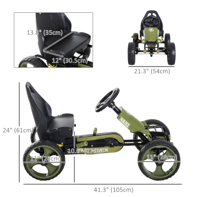 Aosom Pedal Go Kart with Adjustable Seat, EVA Tyres, Safety Handbrake, for Ages 3-6 Years Old, Green