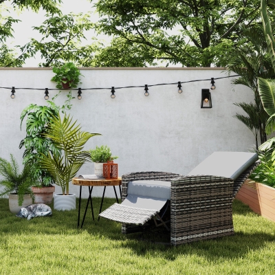 Outsunny Outdoor Rattan Wicker Lounge Chair with Footrest & Soft Cushion for Patio, Garden, Backyard, Grey