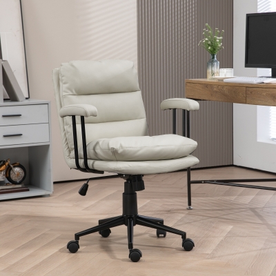 HOMCOM PU Leather Swivel Office Chair, Adjustable Height, Light Gray