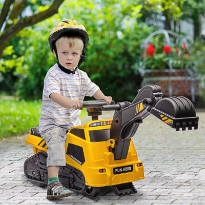 Aosom 3-in-1 Ride-On Excavator Bulldozer, Yellow