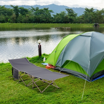 Outsunny Folding Camping Cot for Adults with Carry Bag, Side Pocket, Outdoor Portable Sleeping Bed for Travel Camp Vocation, Grey