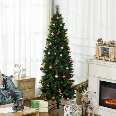HOMCOM 6' Artificial Pencil Christmas Tree with Steel Base, Pine Needles
