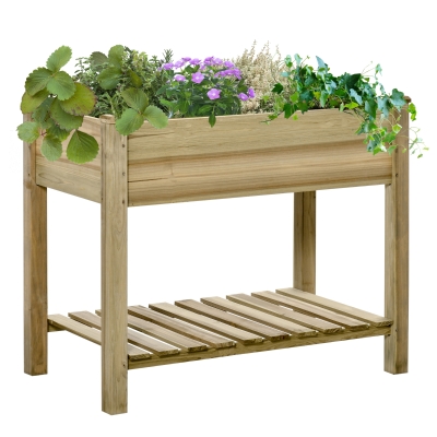 Outsunny 36" Raised Garden Bed, Wood Planter Box with Shelf