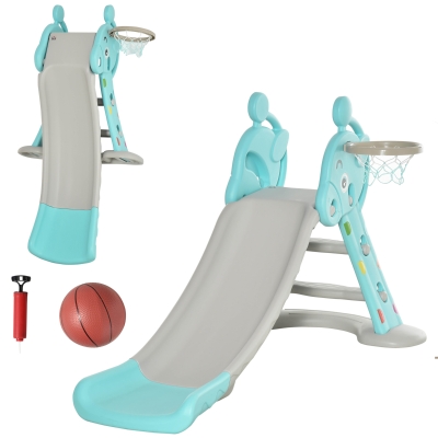 Qaba 2-in-1 Kids Slide & Basketball Hoop, Blue, Toddler Playset
