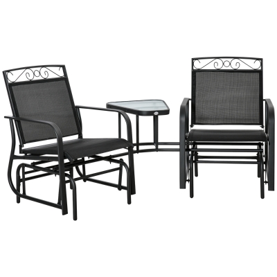 Outsunny Outdoor Glider Chairs Set, 2-Seat Patio Swing, Black