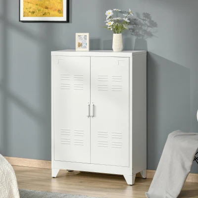 HOMCOM Steel Garage Storage Cabinet with Double Doors, White