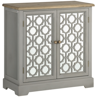 HOMCOM Farmhouse Kitchen Storage Cabinet with Glass Doors, Gray