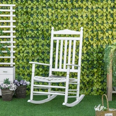 Outsunny Wooden High-Back Rocking Chair, Indoor/Outdoor, White