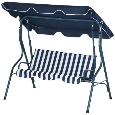 Outsunny Outdoor Porch Swing with Adjustable Canopy, 3-Seater Patio Swing Chair with Cushion, Blue