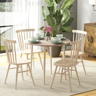 HOMCOM Folding Round Drop Leaf Dining Table, Wood Legs, Oak