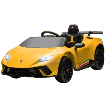 Qaba 12V Lamborghini Huracan Licensed Kids Electric Car with Remote Control, Spring Suspension, Transport Wheels, Yellow