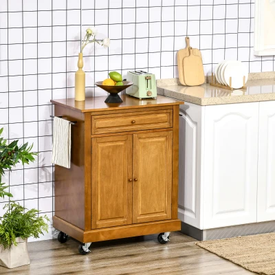 HOMCOM Modern Rolling Kitchen Cart with Drawer & Storage, Brown