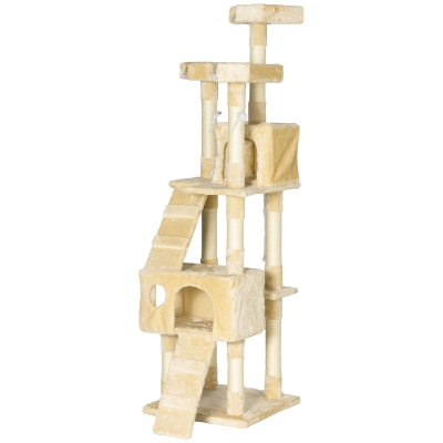 PawHut 68-inch Multi-Level Cat Scratching Tree Kitty Activity Center Post Tower Condo Pet Furniture w/ Toy Beige