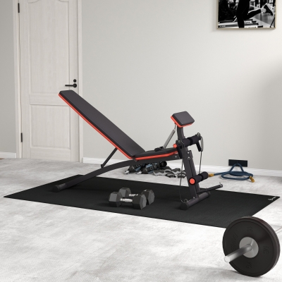 Soozier Foldable Press Bench Adjustable Dumbbell, Weight Training Bench Exercises Gym Chair, Black & Red