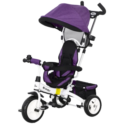 Qaba 6 in 1 Toddler Tricycle Stroller with Basket, Canopy, 5-point Safety Harness, for 12-60 Months, Purple