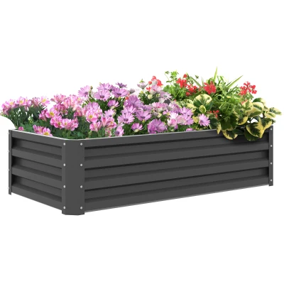 Outsunny Galvanized Raised Garden Bed, Outdoor Planter Box for Vegetables, Flowers, Herbs, 4' x 2' x 1', Light Grey