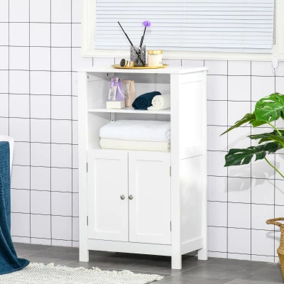 Kleankin Bathroom Floor Cabinet, Wooden Storage with 2 Shelves, White