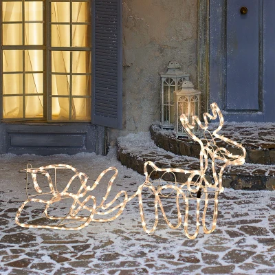 Outsunny 35" Christmas Reindeer Sleigh, LED Warm White Decor