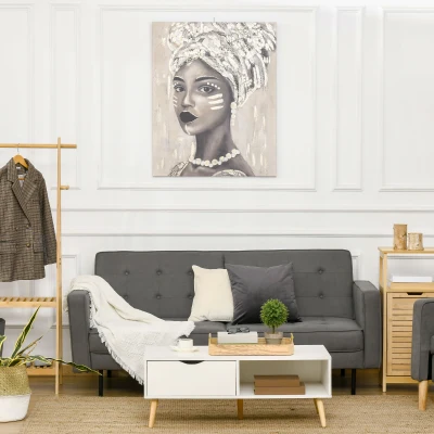 HOMCOM Hand-Painted Canvas Wall Art, Gold African Woman, 39"x31.5"