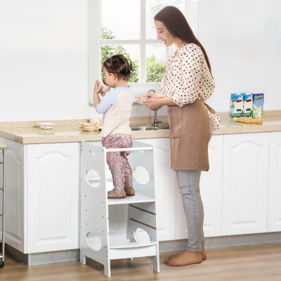 HOMCOM Kids Adjustable Height Kitchen Stool, White