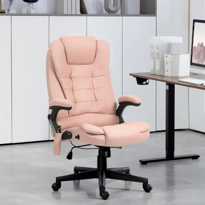Vinsetto Pink Microfiber Massage Office Chair with Heat & Recline