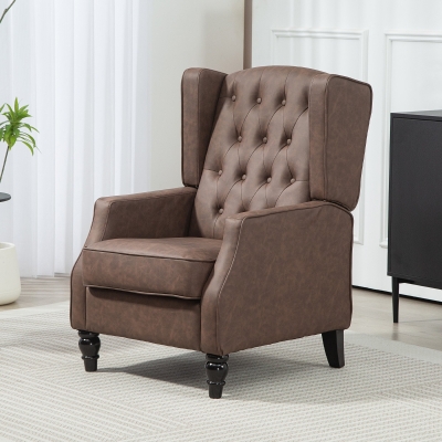 HOMCOM Faux Leather Armchair, Modern Accent Chair with Thick Padding for Living Room, Bedroom, Home Office, Brown