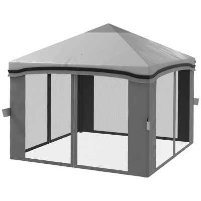 Outsunny 10' x 10' Foldable Tent, Pop Up Canopy with Netting, Bag, Adjustable Height for Party, Outdoor, Garden, Patio, Grey