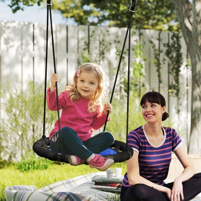Qaba 24 inch Saucer Tree Swing Set for Kids with Adjustable Hanging Ropes for Outdoor, Backyard, Blue