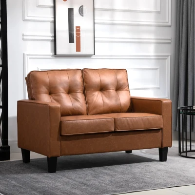 HOMCOM 51" Tufted PU Leather Loveseat, 2-Seater, Brown