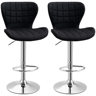 HOMCOM Set of 2 Counter Height Bar Stools Swivel Stool Height Adjustable Bar Chairs with Footrest for Kitchen Dining Home Pub, Black